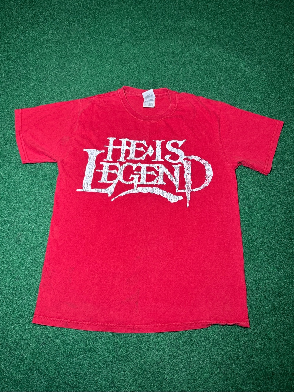 He Is Legend Red Spell Out Band T Shirt Medium Y2K Vintage